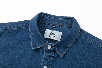 Ami paris Heart Logo Embroidered Denim Shirt 816