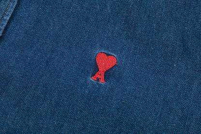 Ami paris Heart Logo Embroidered Denim Shirt 816