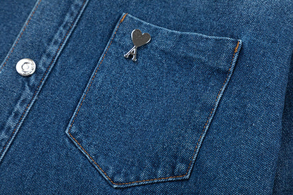 Ami paris Metal Heart Embellished Denim Jacket 834