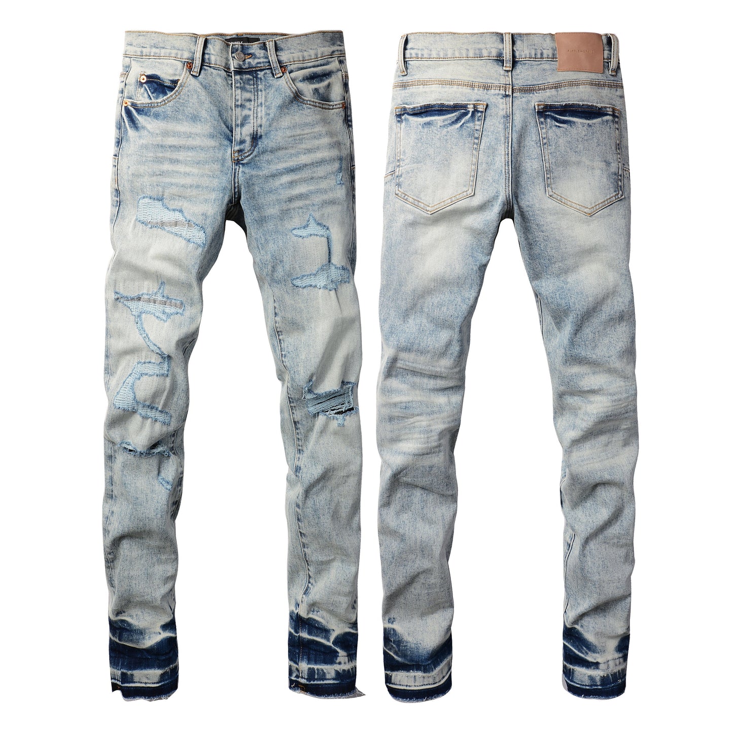 PURPLE Men Streetwear Jeans Distressed Light Blue Abstract Ripped skinny 9093