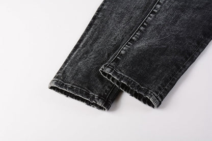 PURPLE Men Streetwear Skinny Jeans Dark Gray Wash with Minimalist Style 9019