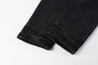 PURPLE Men Streetwear Skinny Jeans Black Wash with Knee Ripped Details 9029