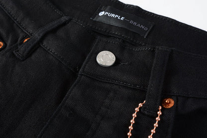 PURPLE Men Streetwear Skinny Jeans Black Wash with Distressed Rip Details 9022