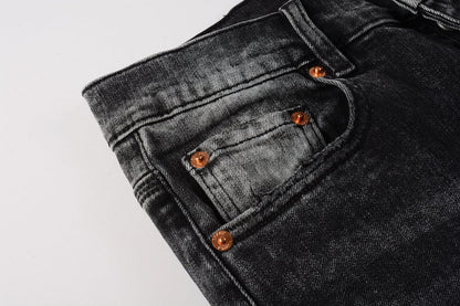 PURPLE Men Streetwear Skinny Jeans Dark Gray Wash with Minimalist Style 9019