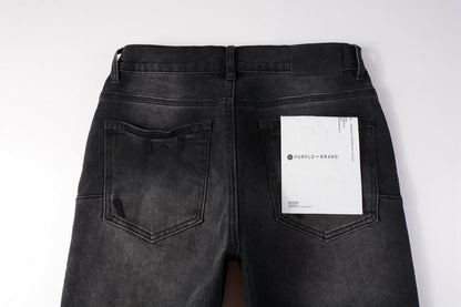 PURPLE Men Streetwear Skinny Jeans Black Wash with Knee Ripped Details 9029