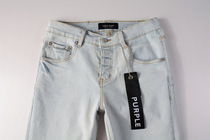 PURPLE Men Streetwear Skinny Jeans Light Gray Wash with Minimalist Style and Tag Accent 9081