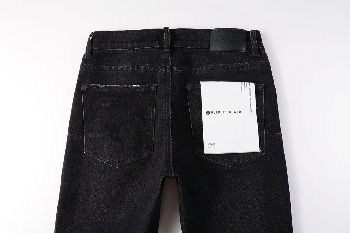 PURPLE Men Streetwear Skinny Jeans Black Wash with Knee Rips and White Paint Specks 9035