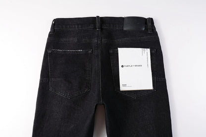 PURPLE Men Streetwear Skinny Jeans Black Wash with Knee Rips and White Paint Specks 9035