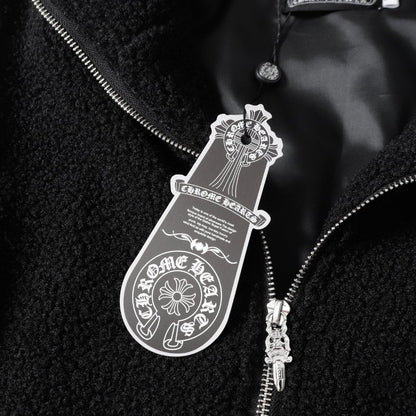 Chrome Hearts Horseshoe Embroidered Sherpa Jacket - Black Cream Gothic Coat 825