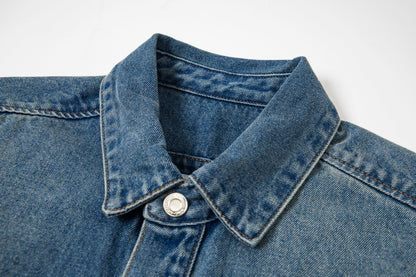 Ami paris Classic Heart Embroidered Long-Length Denim Shirt 848