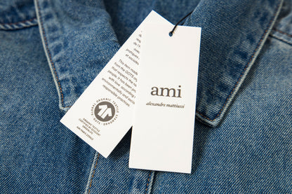 Ami paris Classic Heart Embroidered Long-Length Denim Shirt 848