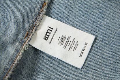 Ami paris Classic Heart Embroidered Long-Length Denim Shirt 848