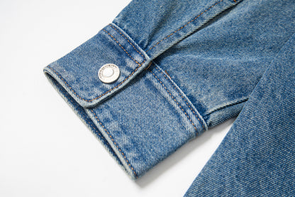 Ami paris Classic Heart Embroidered Long-Length Denim Shirt 848