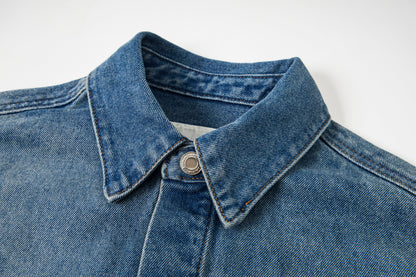 Ami paris Classic Heart Embroidered Cropped Denim Shirt 847