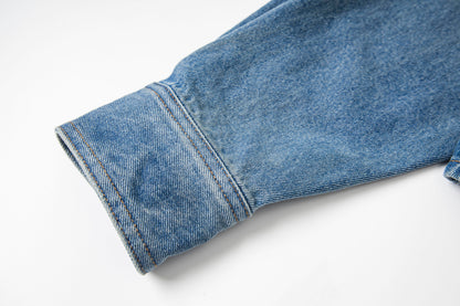 Ami paris Classic Heart Embroidered Cropped Denim Shirt 847
