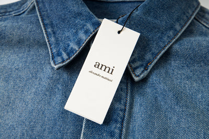 Ami paris Classic Heart Embroidered Cropped Denim Shirt 847