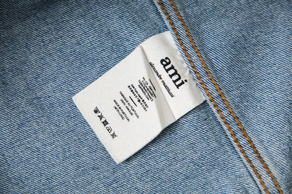 Ami paris Classic Heart Embroidered Cropped Denim Shirt 847