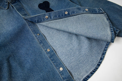 Ami paris Classic Heart Embroidered Cropped Denim Shirt 847