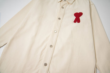 Ami paris Classic Heart Embroidered Long-Length Denim Shirt 848