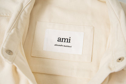 Ami paris Classic Heart Embroidered Long-Length Denim Shirt 848