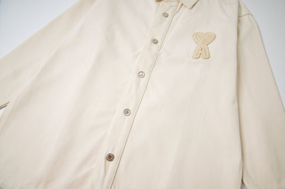 Ami paris Classic Heart Embroidered Long-Length Denim Shirt 848