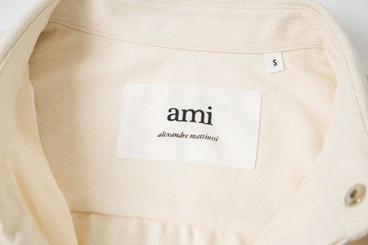 Ami paris Classic Heart Embroidered Cropped Denim Shirt 847