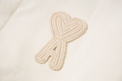 Ami paris Classic Heart Embroidered Cropped Denim Shirt 847