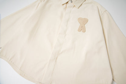 Ami paris Classic Heart Embroidered Cropped Denim Shirt 847