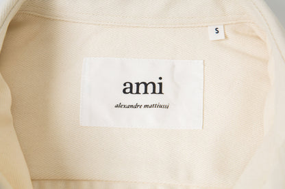 Ami paris Classic Heart Embroidered Cropped Denim Shirt 847