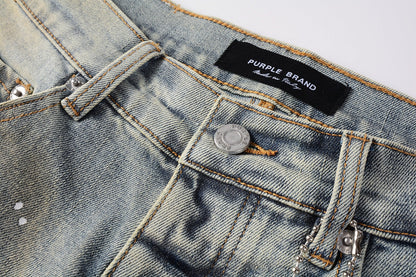 PURPLE Men Streetwear Skinny Jeans Light Gray Wash with Multi-Color Paint Splatter and Distressed Patches 9071