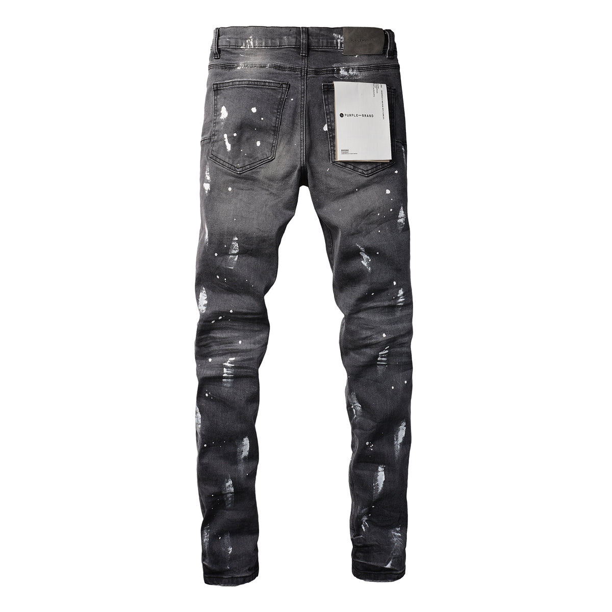 PURPLE Men Streetwear Skinny Jeans Dark Gray Wash with Knee Rips and White Paint Splatter 9039