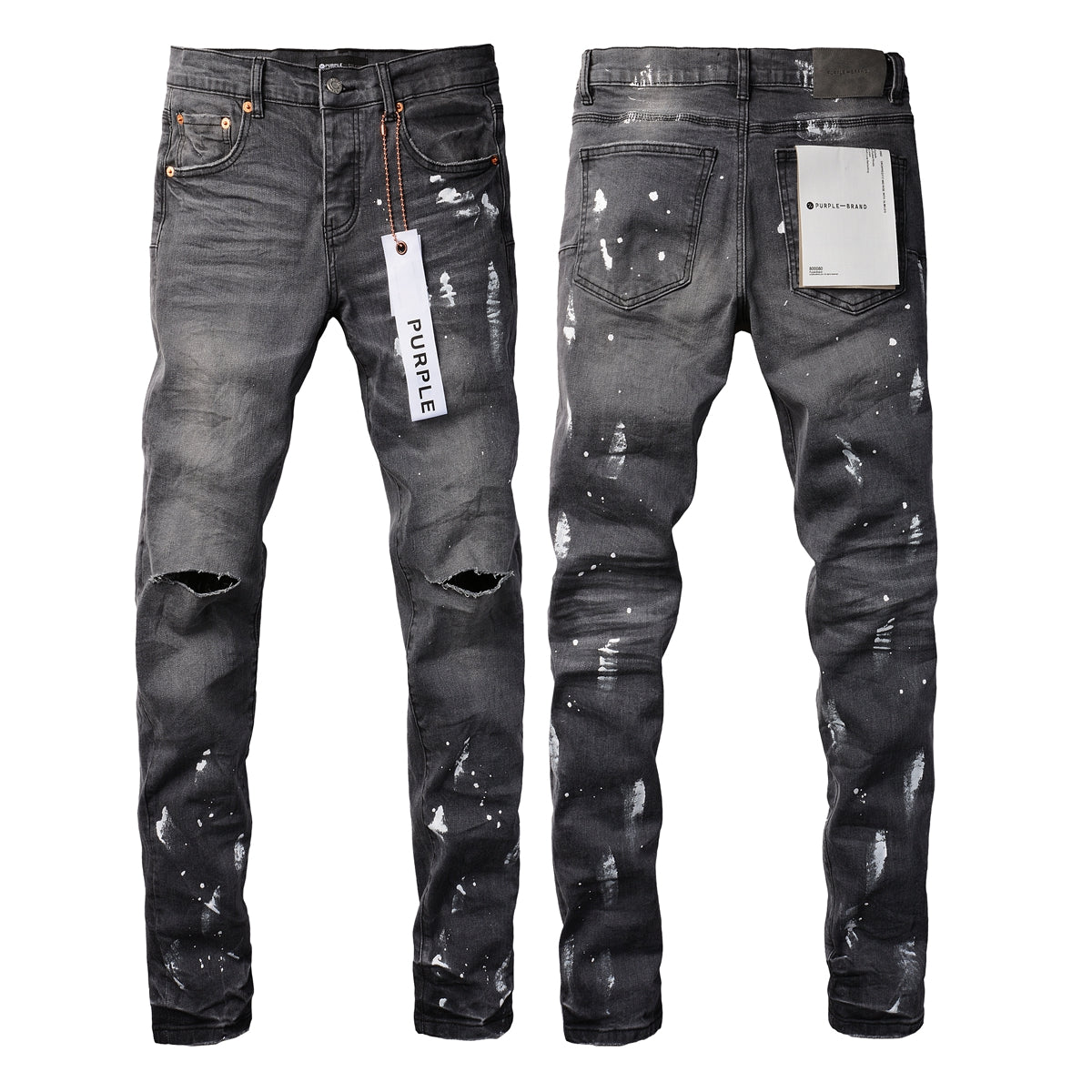 PURPLE Men Streetwear Skinny Jeans Dark Gray Wash with Knee Rips and W ...