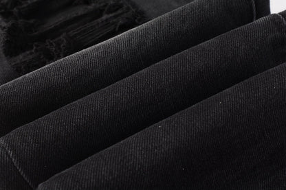PURPLE Men Streetwear Skinny Jeans Black Wash with Knee Ripped Details 9029