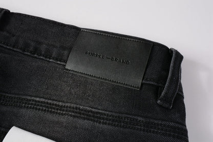 PURPLE Men Streetwear Skinny Jeans Black Wash with Knee Ripped Details 9029