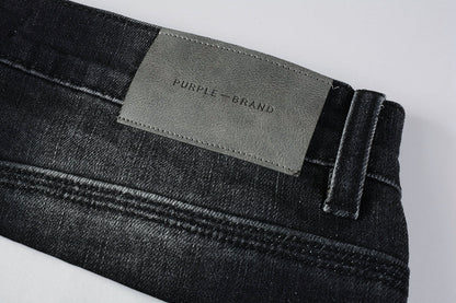 PURPLE Men Streetwear Skinny Jeans Black - Gray Fade Wash with White Paint Specks 9027
