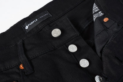 PURPLE Men Streetwear Skinny Jeans Black Wash with Distressed Rip Details 9022