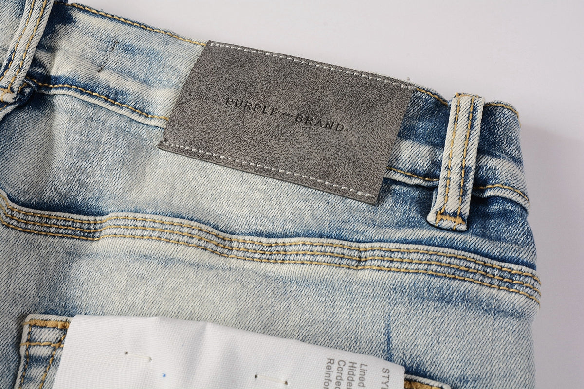PURPLE Men Streetwear Skinny Jeans Light Blue Wash with Heavy Distressed Rips 9058