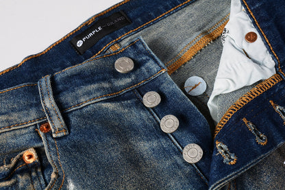 PURPLE Men Streetwear Skinny Jeans Light Blue Wash with Distressed Rips and White Paint Splatter 9012