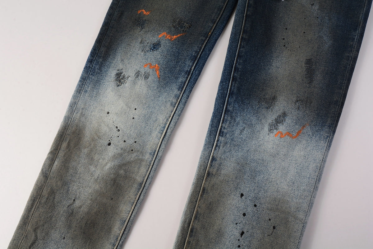 PURPLE Mens Purple Ripped Jeans Skinny Slim Fit Denim Pants Designer Flared Jeans for Men 9009