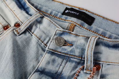 PURPLE Men Streetwear Skinny Jeans Light Blue Wash with White Paint Splatter and Subtle Distress 9006