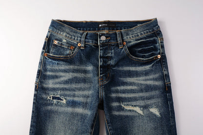 PURPLE Men Classic Streetwear Jeans Distressed Dark Blue Ripped skinny 9096