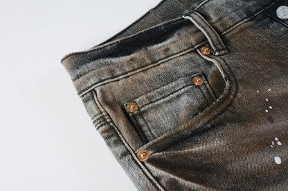 PURPLE New High Quality Mens Jeans Designer Jeans Fashion Distressed Ripped Denim Cargo For Men High Street Fashion 9031