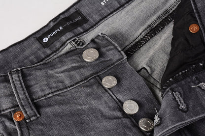 PURPLE Men Streetwear Skinny Jeans Dark Gray Wash with Knee Rips and White Paint Splatter 9039