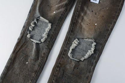 PURPLE New High Quality Mens Jeans Designer Jeans Fashion Distressed Ripped Denim Cargo For Men High Street Fashion 9031