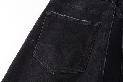 PURPLE Men Streetwear Skinny Jeans Black Wash with Knee Rips and White Paint Specks 9035