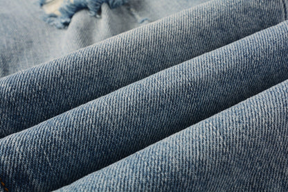 PURPLE Men Streetwear Skinny Jeans Light Blue Wash with Subtle Distressed Ripped Details 9075